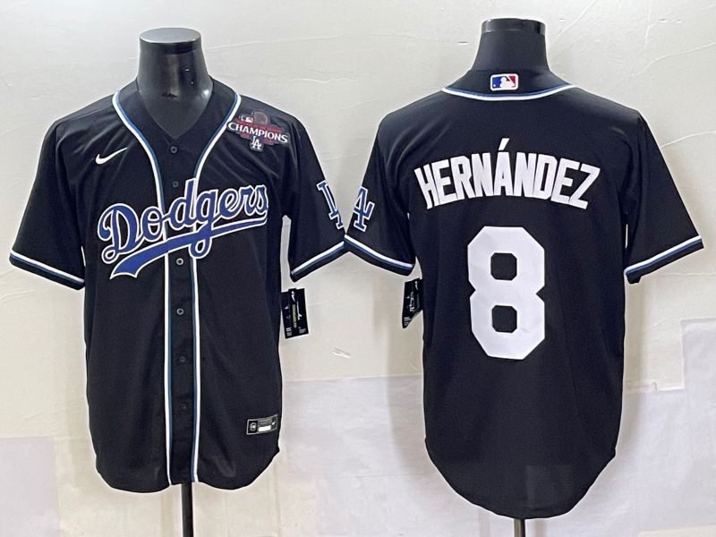 Men 2025 Los Angeles Dodgers 8 Hernandez Black Three generations Fashion Nike MLB Jersey style 7047
